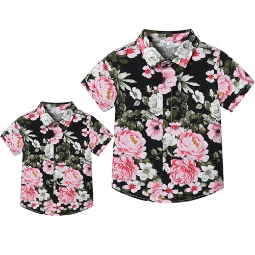 Winmany Padre Hijo Camisas Hawaianas a Juego Hombre Niños Floral Traje Playa Familia Vacaciones Verano Tops Manga Corta