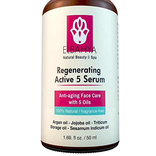 Elbahya Regenerating Active 5 Serum for Face with 5 Oils, Ultimate Natural Skin Regenerist with Argan Oil - Jojoba Oil - Triticum Borage Oil - Sesamum Indicum Oil.1.69. Fl Oz.