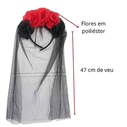 Tiara Caveira Mexicana Com Véu Halloween Carnaval Fantasia Caveira Mexicana Dia das Bruxas Animafest