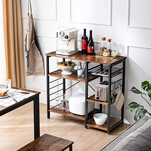 Ibuyke Industrial Kitchen Baker’s Rack, Coffee Bar, Utility Storage Shelf, Microwave Oven Stand, 4-Tier+3-Tier Table For Spice Rack, Simple Assembly Tmj021H #TOP5