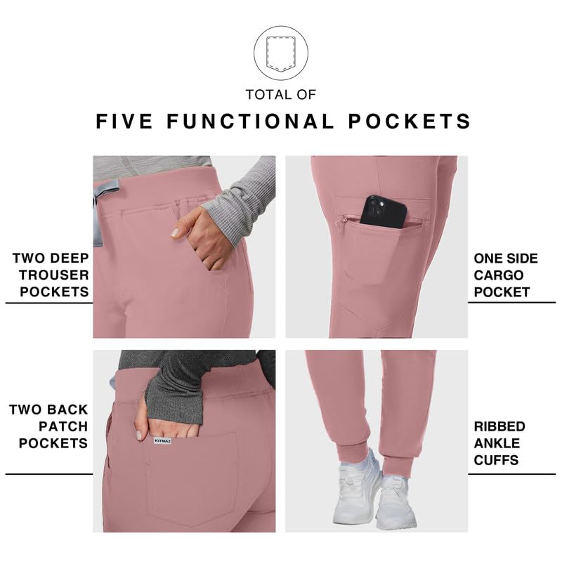 Image of Kitmaz Women's Scrub Jogger Pants, Mid Rise 4-Way Stretch, 5 Pockets | 4-way stretch, slim fit, anti-static, anti-wrinkle, machine washable