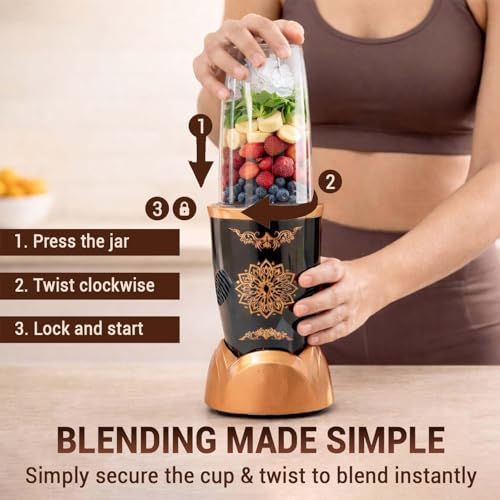 Image of Kanchan Nutri-Blend Mixer Grinder 450 Watt | Blender for Smoothie Juice Puree Masala Chutney, Unbreakable Jars (500ml & 300ml) -SS Blades for Grind & Blend (Copper, 3 Jar)