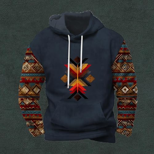 Aztec Hoodies for Men Long Sleeve Fall Western Tribal Cowboy Hooded Sweatshirt Vintage Graphic Hoodie with Pocket3