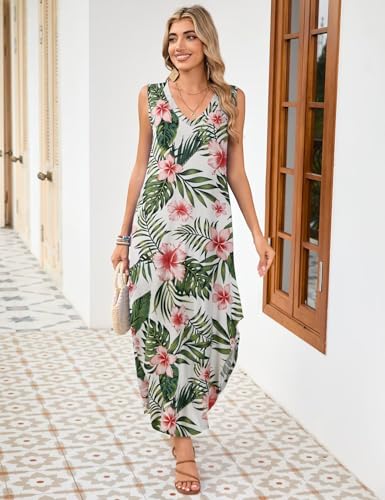Image of JollieLovin Women Plus Size Summer Tank Maxi Dresses Sleeveless Causal V Neck Beach Long Dresses Swim Cover up (L-5X)