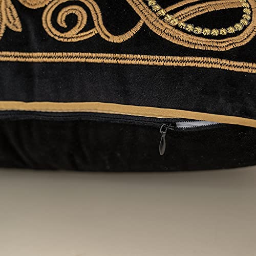 Aeckself 20 X 20 Inch European Cushion Cover Luxury Velvet Home Decorative Embroidered Floral Pillow Case Pillowcase For Sofa Chair Bedroom Living Room, Black And Gold 50 X 50Cm #TOP5