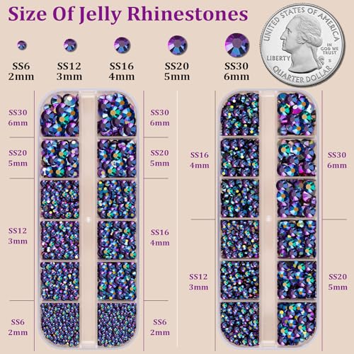 Image of Resin Jelly Rhinestones for Crafting with B7000 Jewelry Glue, 2 Boxes Purplish Black AB Flatback Crystals with 3Pcs 10ml Glue, Bedazzling Non Hotfix Gems for DIY Tumblers Clothing Shoes Manicure