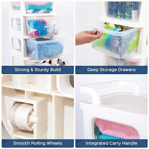 Image of Homestrap 4 Layer Multipurpose Drawer Cart with Wheels | Rolling Storage Organizer for Kitchen, Bedroom, Kids Room & Office | Spacious Drawer Unit for Daily Home Essentials
