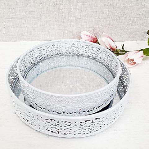 Cherish Home Revelare White Style Round Mirror Display Trays (Set of 2) Cover