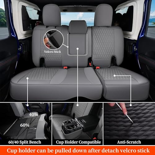 Image of Coverado Seat Covers for 2018-2026 Jeep Wrangler, Waterproof Gray Seat Covers Full Set, Vehicle Leather Seat Protector Cushion for Unlimited Sahara Rubicon Willys Jeep Wrangler JL Seat Covers 4 Door