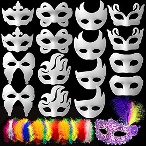ZHBDMGK White Masquerade Masks, 16Pcs Unpainted Blank DIY Masks in 8 Styles for Mardi Gras Easter Halloween Cosplay Party Supplies Cover