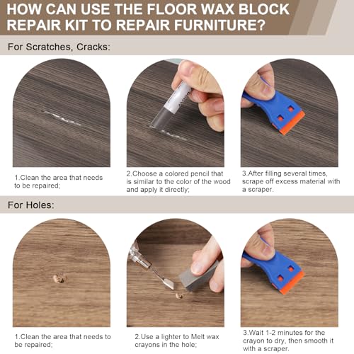 Laminat Reparaturset, Möbel Arbeitsplattet Reparatur set für Holz Fliesen Parkett Laminat Vinyl, 12 Stück Möbelmarker Hartwachs Reparaturset Wachskitt zum Kratzer Schäden Loch Ausbessern Arbeitsplatte