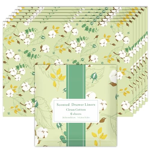 SCENTORINI Drawer Liners for Dresser, Clean Cotton Scented Drawer Liners, Drawer Liner for Dresser Bedroom Shelf Closet, 6 Sheet