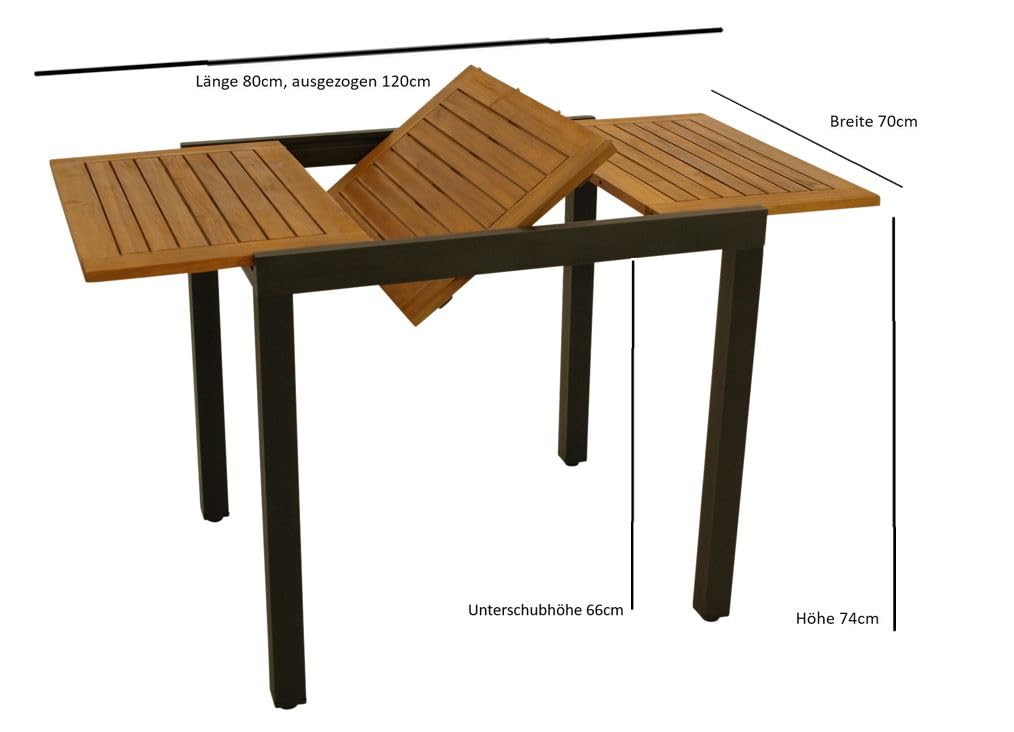 DEGAMO Gartentisch Balkontisch Vicenza aus Akazienholz und Aluminium, Ausziehbar 80/120x70cm, Anthrazit, FSC-Zertifiziert