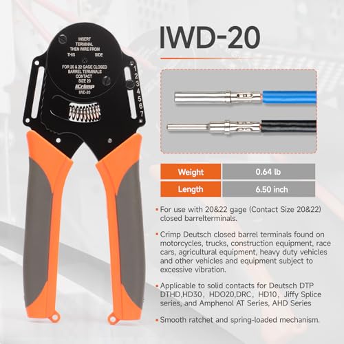 iCrimp Closed Barrel Crimper 4 way Indents,8 Impressions for Deutsch Solid Contacts gage 20&22(IWD-20) by IWISS - Image 2