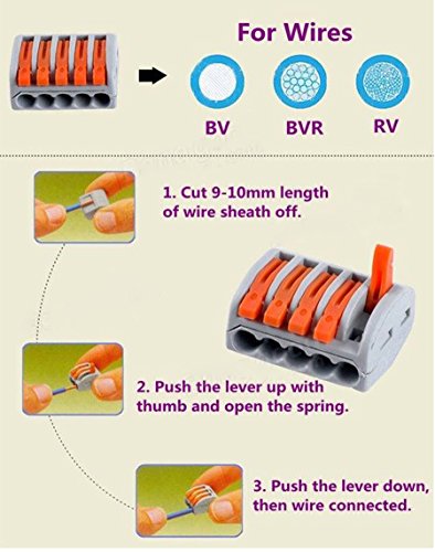 Yosoo 222-412 (20Pcs) 222-413 (20Pcs) 222-415(20Pcs) 2/3/ 5 Way Spring Lever Assortment Conductor Wire Connectors Terminal Block Electric Cable Connector Wire Pack-60Pcs #TOP7