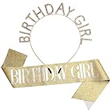 AOPRIE Birthday Crown for Women with Sash Gold White Happy Birthday Tiara for Women Girl Headband Princess Crown Rhinestone Accessories