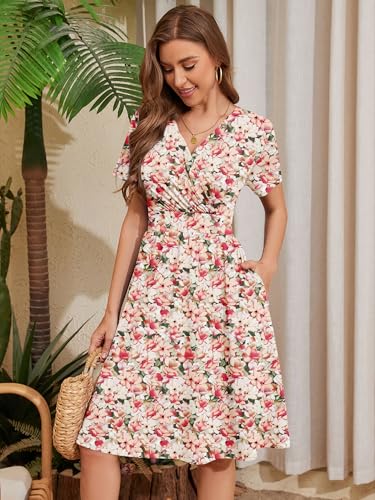 Image of Heymoments Womens Summer Short Sleeve Casual Dresses V-Neck Beach Dress with Pockets S-2XL