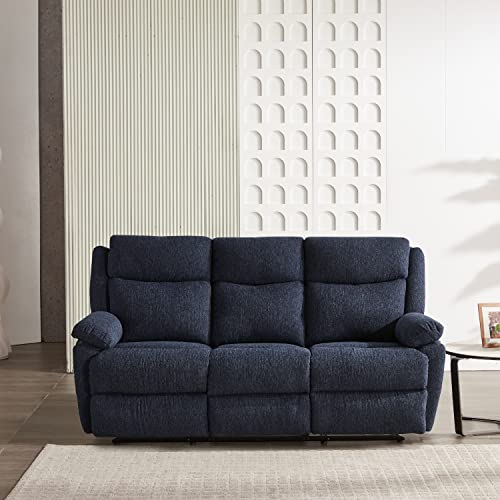 Amazon Brand - Solimo Stanovo Manual 3 Seater Fabric Recliner (Blue)