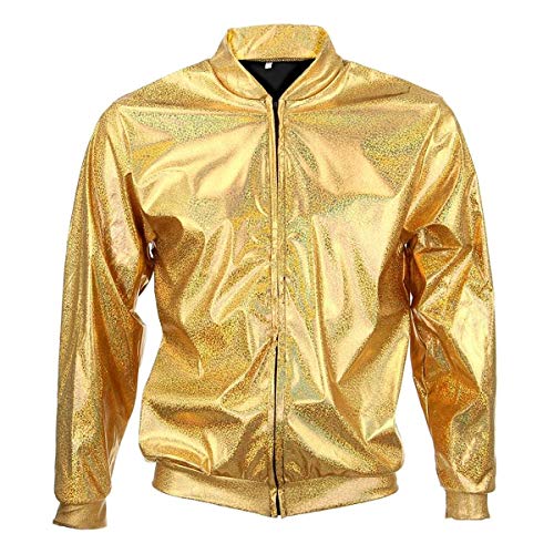 BFD - Chaqueta bomber para hombre y mujer, color plateado y dorado, brillante Dorado dorado S/M