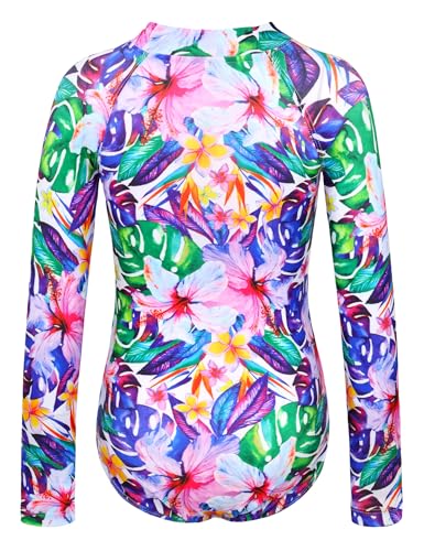 Image of Girls Long Sleeve Swimsuit Zipper Rash Guard Bathing Suit Swimwear with UPF 50+ Sun Protection for Toddler Kids