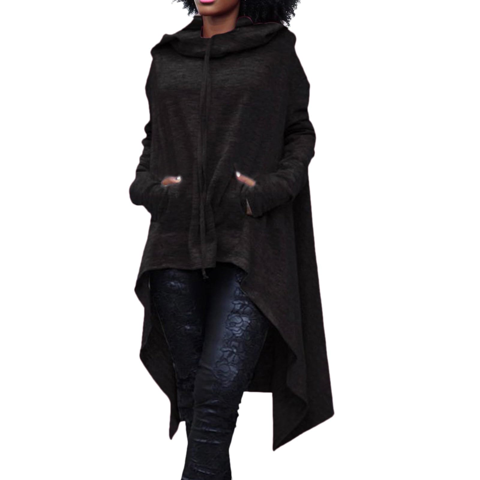 Tops taille longue capuche chemisier pour femmes | Pull sweat ample et asymétrique - 2
