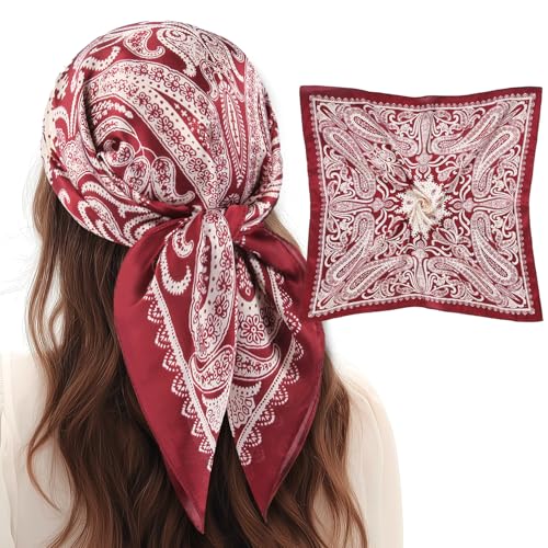 VBAEI 1 Pcs 27.5 Women Head Scarf Silk Like Stain Bandana Sleeping Hair Wrap Hair Scarf for Women(Deep Red)