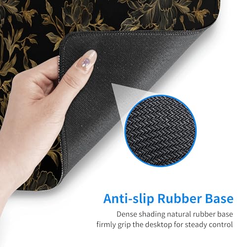 Image of Black and Gold Flowers Extended Gaming Mouse Pad, with Stitched Edges Large Mouse Pad Desk Protector, Rubber Base Mousepad Keyboard Mouses Mat for Work Game Office Home- 32 inch X 12 inch Inch,E143