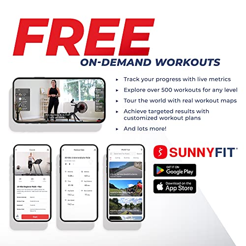 Image of Sunny Health & Fitness Premium Water Rower w /Intensive Dynamic Real-Time Resistance, 300 LB Capacity Flip-able Rowing Machine for Home Training, Optional Free SunnyFit App Connection