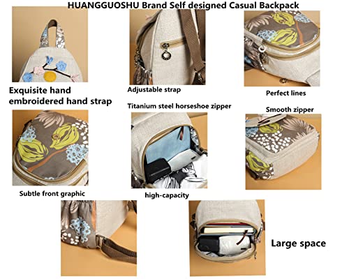 Image of Small Canvas Backpack, Retro Boho Washed Hippie for Women Daily Commute (Rabbit Decorations)
