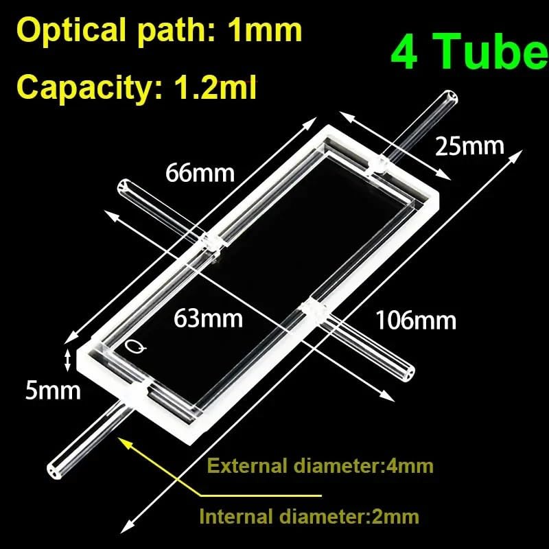 Quarz-Durchflussküvette, 1 mm optischer Weg, Glasröhre for UV-Durchlässigkeit – 1,2 ml Fassungsvermögen, 1 Stück(4 Tube)