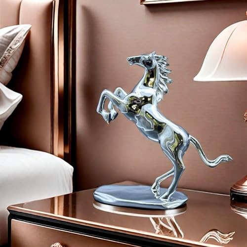 Estatua decorativa de caballo plateada de resina 9.9x3.8x11 in miniatura 7