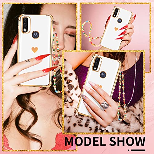 Shorogyt (3in1 Heart Case for Motorola Moto G Pure 2021 6.5 Inch Women Cute Aesthetic Love Hearts Pattern Girls White Gold Luxury Girly Design Phone Cases Cover+Screen+Chain for G Pure 2021 - Image 5