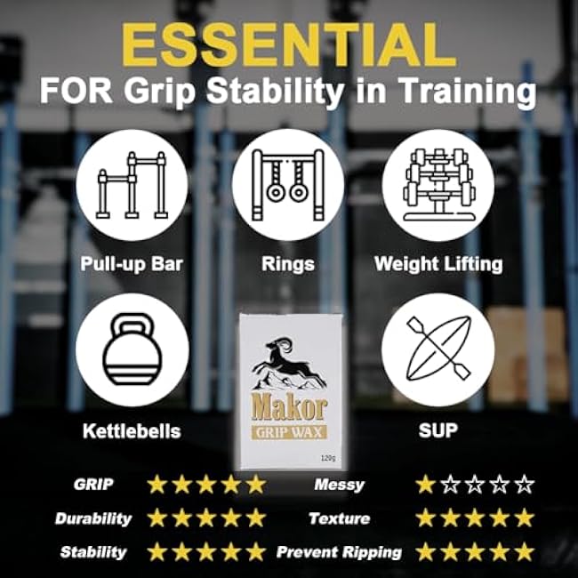 MAKOR 60g GRIPWAX - All-in-ONE Grip Enhancer Pull-up bar, Rings, Kettlebells, Dumbells, Barbells Wax for Crossfit, F45, Hyrox, (0.28, Pounds)