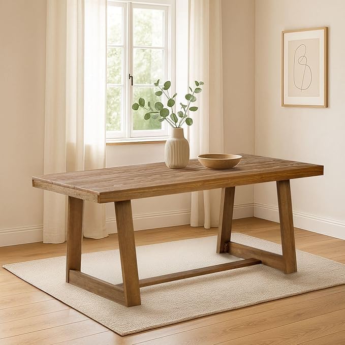 Solid Wood Dining Table for Kitchen or Dining Room | Modern Minimalist Design | Durable, Sturdy, Space-Saving | Natural | 120 x 70 x 76.5 CM-image-15