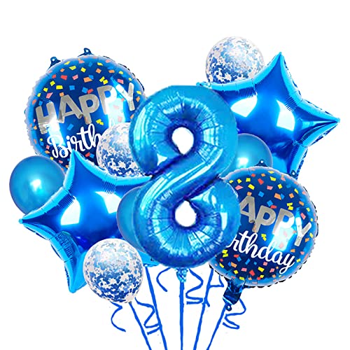 Balloons 11 pcs Foil Balloons 8 year old for 8st Birthday Party Supplies Decoration Confetti Balloon Kids Party Balloons Birthday Party Supplies 8 Years Old Birthday Balloon for Kids (8th Blue)