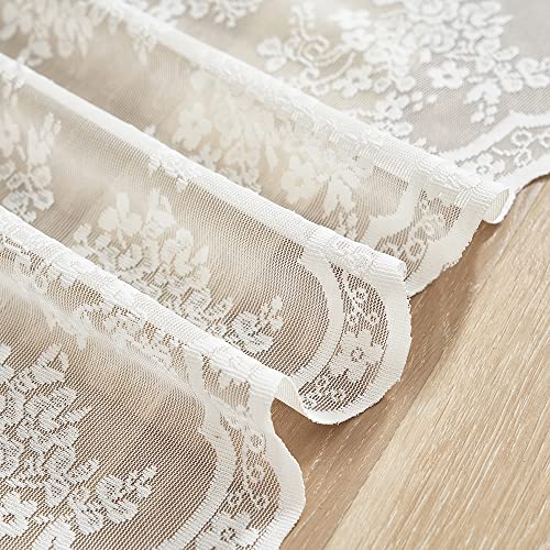 Yj Yanjun NK-KE-184 Lace Valances For Windows Ivory Antique Floral Cafe Sheer Lace Curtains Scalloped Valances thumb #4