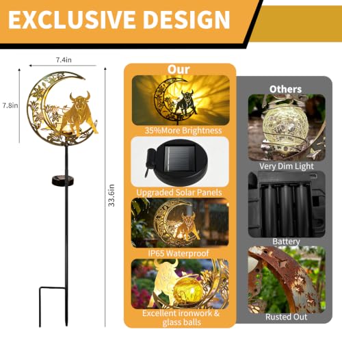 Solar Lights Outdoor Decor Cracked Glass Cow Stake Moon Lights Cow Gifts by kyoryuger - Used condition - Image 7