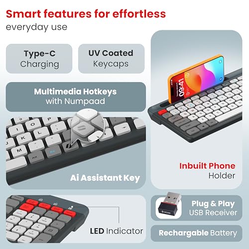 Image of LAPCARE Readmii 2.4GHz Wireless & Bluetooth 5.1 Rechargeable Keyboard with AI Assistant Key, Type-C Charging, Multi-Device Connection (2 Devices), Full Size with Numpad, 10m Range (Multicolor)