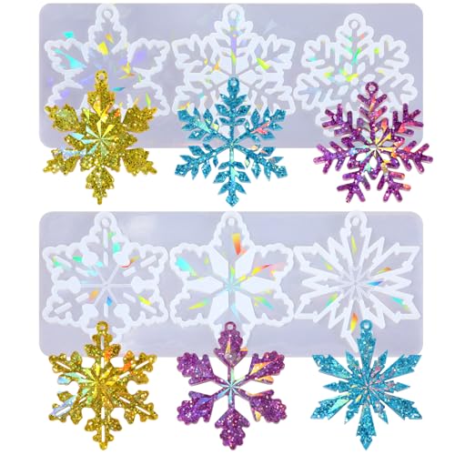Holographic Christmas Resin Molds Silicone Snowflake Resin Molds with 6 Varying Shape,Christmas Ornament Molds for Resin Casting,Snowflake Epoxy Resin Molds for Christmas Crafts
