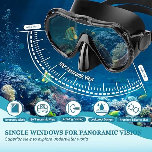 CTSAYTL Snorkeling Gear for Kids Adults, 4 in 1 Travel Mask Fins Snorkel Set with Panoramic View Anti Fog Mask, Dry Top Snorkel, Trek Fins and Travel Bag, Snorkel Gear for Swimming Diving Snorkeling - Thumbnail 2