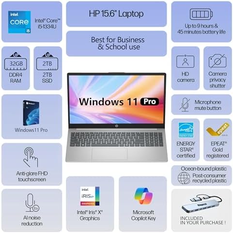 <p>HP 15.6" FHD Touch Laptop with Intel i5, 16GB RAM, 512GB SSD, Windows 11 Pro & Docking Station - Flagship Business Bundle in Natural Silver</p>