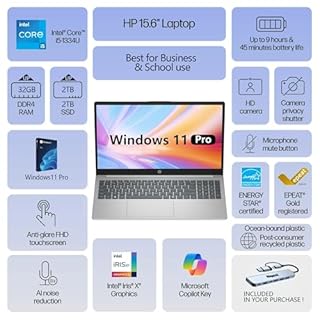 HP 15.6" FHD Touch Laptop, Intel i5, 16GB RAM, 512GB SSD, Windows 11 Pro, Wi-Fi 6, Flagship Business Laptop Bundle with Docking Station – Natural Silver