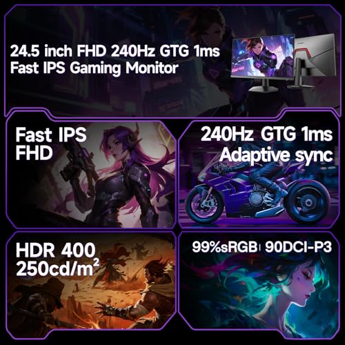Image of KOORUI 24.5 inch FHD 240Hz HDR 400 1ms GTG Gaming Monitor, Fast IPS, AMD FreeSync Premium, 90% DCI-P3, Adjustable Tilt, HDMI 2.0*2 DP 1.4 G2511X