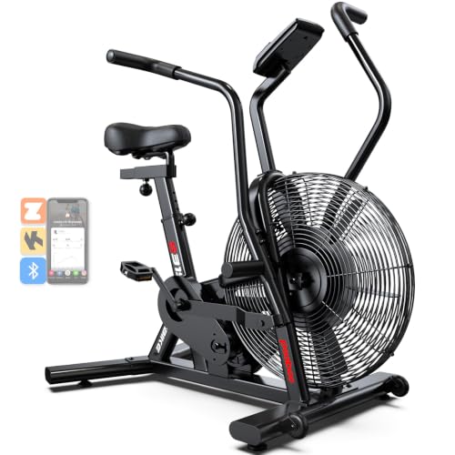Image of pooboo Air-Resistance Exercise Fan Bike, Air Bike with Dual Acction Handlebars&Dual-Layer Transmission System, Stationary Bike with APP Connection for Home Gym HIIT Cardio Full Body Workout