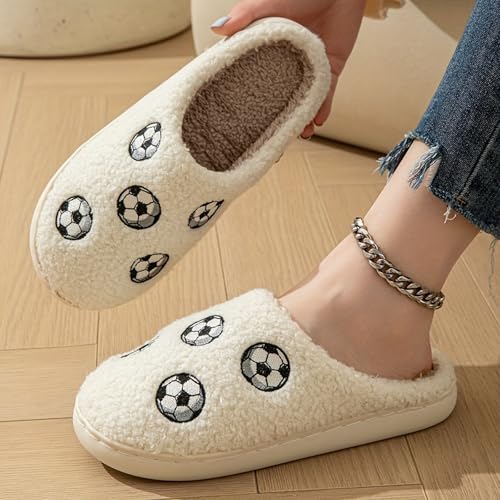 Image of Womens Mens House Slippers Retro Comfy Warm Plush Slip on Fluffy Memory Foam Home Sippers for Winter Indoor Outdoor