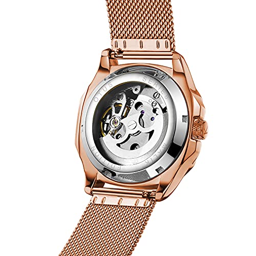 Kredo Men OTUS Malik Rose Gold Mechanical Automatic Skeleton Analogue Self-Winding Water Resistant Stainless Steel Wrist Watch-KW076 | Octagonal Dial Mesh Strap | Designed in... - Image 5