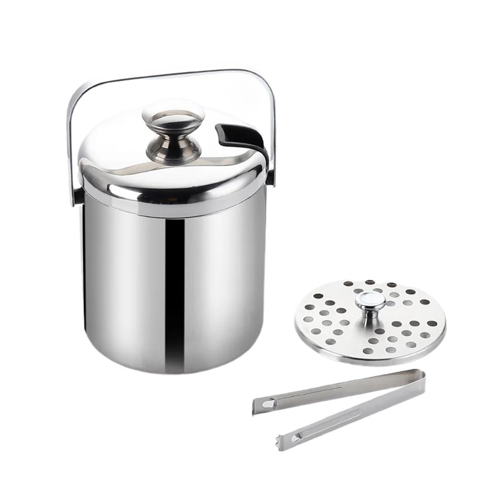 Cubo de Hielo con Pinzas, Doble colador de Pared de 1,3 l, asa, Ideal for Fiestas en casa, Bar, Cerveza, champán, Cubos enfriadores de Acero Inoxidable para Bar, Cumpleaños, Fiestas