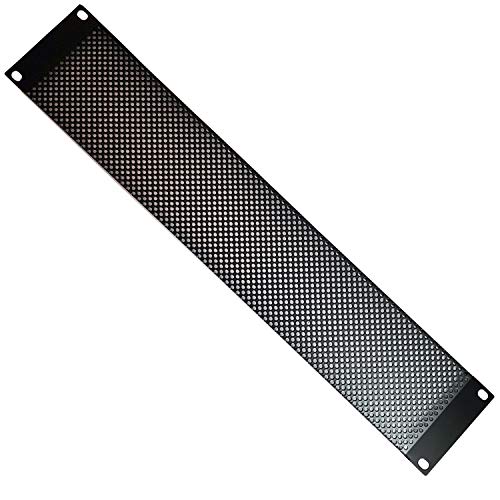 19" 2U Ventilated Mesh Blanking Rack Patch Panel – Vented Equipment Data Cabinet Module Plate Mount – Black Metal Cooling Empty Unit Cover & Fixing Screws