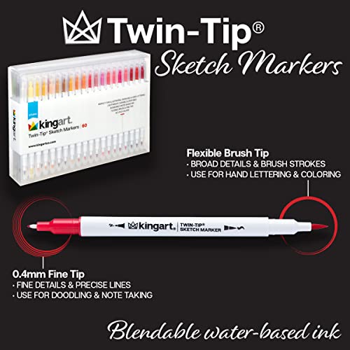 Kingart® Studio Twin-Tip™ Sketch Markers, Set Of 60 Unique & Vivid Colors #TOP2