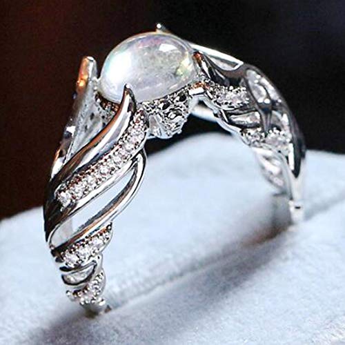 2024 925 Sterling Silver Moonstone Ring for Women Gorgeous Angel Wings Charming Moonstone Wedding Band Engagement Rings Cosplay Jewelry Accessory Size 5-123